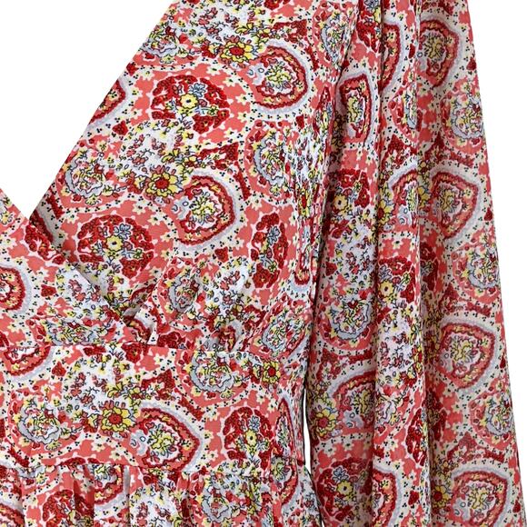Betsey Johnson Floral Tapestry V Neck Ruffle Empire Dress Bell Sleeve Sz 10 - Picture 3 of 8